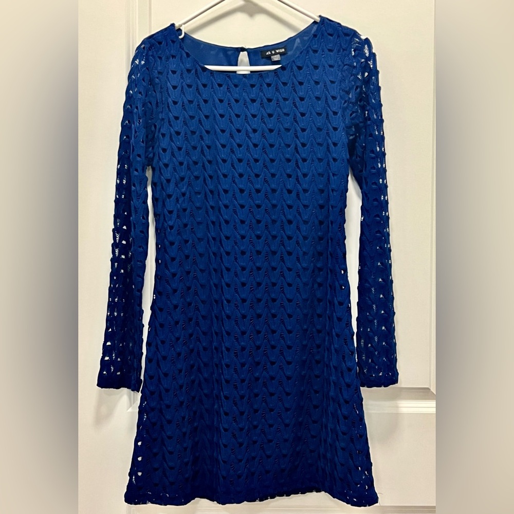 AS U Wish Cobalt Blue Long Sleeve Lace Dress - Small